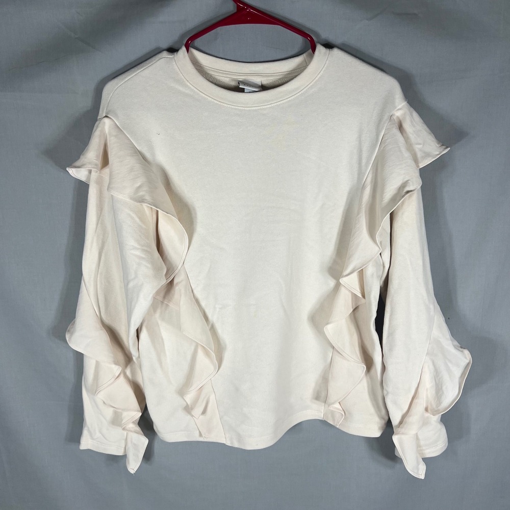 A New Day Sweatshirt Ruffle Cream Womens XS